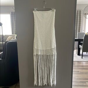 Cupshe White Crochet Fringe Dress